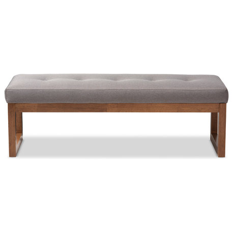 Caramay Fabric Walnut Brown Wood Bench, Gray