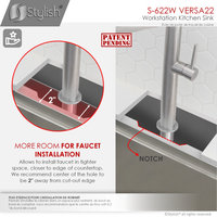STYLISH 22'' Workstation Single Bowl Undermount 16G Stainless Steel Kitchen Sink