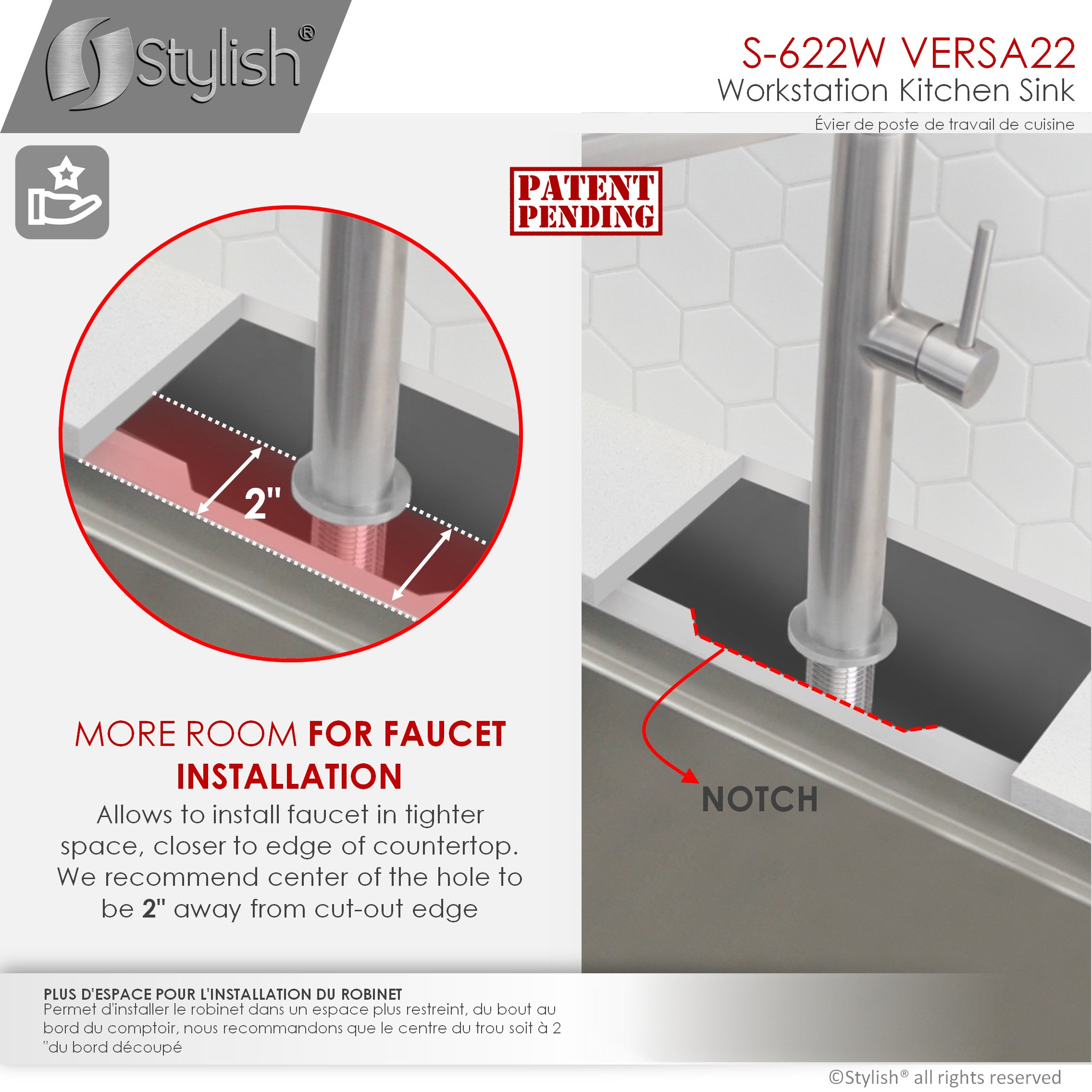 STYLISH 22'' Workstation Single Bowl Undermount 16G Stainless Steel Kitchen Sink