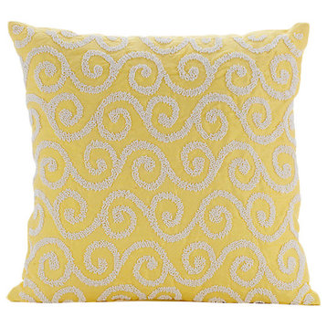 Yellow Beaded Scroll 16"x16" Silk Pillows Cover, Yellow Flavor