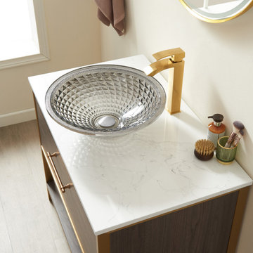 Cloudy Gray Circular Glass Vessel Bathroom Sink