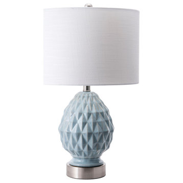 24" Textured Ceramic Egg Burlap Shade Light Blue, 3-Way Switch Table Lamp