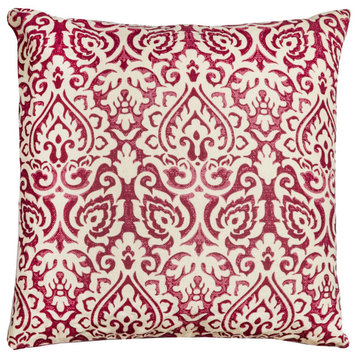 Rizzy Home T10483 Damask 22"x22" Poly Filled Pillow Red/Natural
