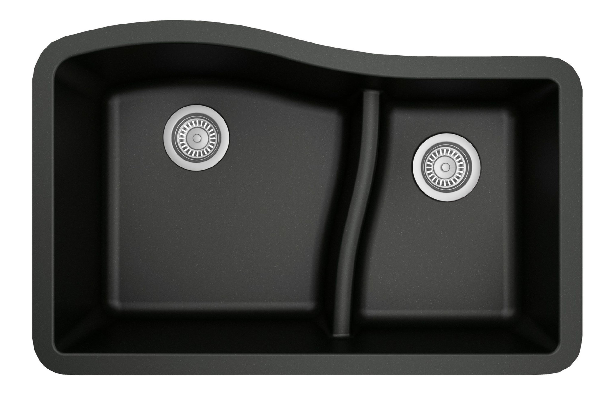 Karran Undermount Quartz 32" 60/40 Double Bowl Kitchen Sink, Black