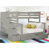 Bedz King Pine Wood Twin over Full Stairway Bunk Bed with 2 Drawers in Gray