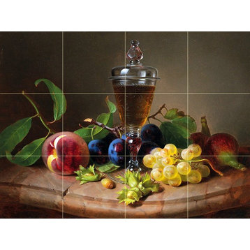 Tile Mural, Still Life of A Glass of Wine and Fruit Ceramic Glossy