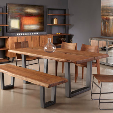 Solid Acacia Wood Dining Chairs with Iron Legs