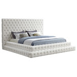 Meridian Furniture - Revel Velvet Upholstered Bed, Cream, King - Feel like royalty when you lie down in this Revel velvet bed. This king-size bed features soft cream velvet that covers every square inch, leaving behind a silky trail of beauty. The true star of the show is the deep button tufted design and extra-tall headboard, both of which serve to make this a bed fit for a queen (or king). A staggered, layered design adds to the bed's dramatic look in your room.