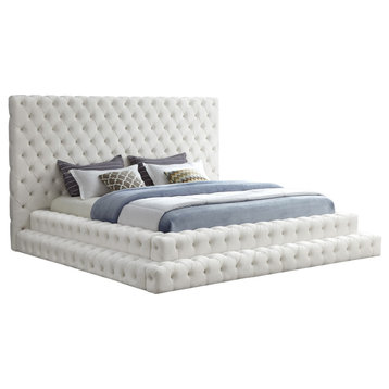 Revel Velvet Upholstered Bed, Cream, King