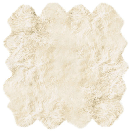 Natural 100% New Zealand Sheepskin Octo Rug, 6'x6' Natural