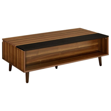 Unique Coffee Table, Tapered Legs With Rectangular Lift Up Top, Walnut/Black