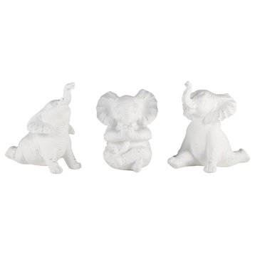 Resin, Set of 3 6" Stone Look Yoga Elephant, White