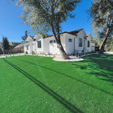 Modern Low-Maintenance Front Yard with Custom Fence and Artificial Turf