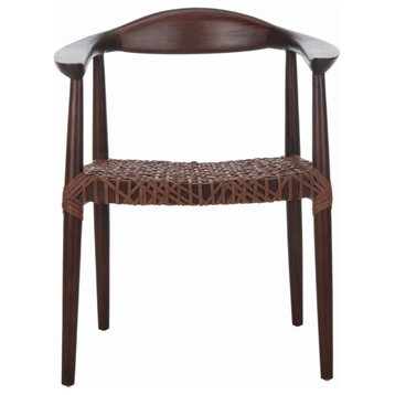 Contemporary Accent Chair, Sungkai Wooden Frame With Cowhide Leather Seat