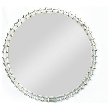 Round Mirror With Industrial Wired Metal Frame, 29"