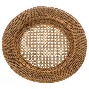 Round Rattan Charger Plate, Honey-Brown, Set of 2