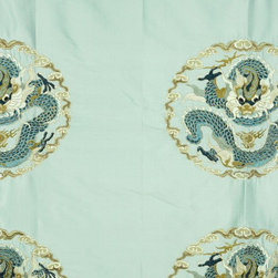 Blue Custom Made Embroidered Dupioni Silk Curtains - Curtains