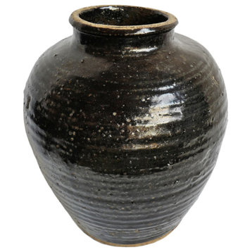 Consigned Black Village Ceramic Pot