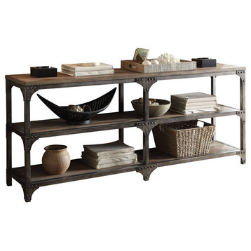 Acme Console Table in Weathered Oak and Antique Silver Finish 72680