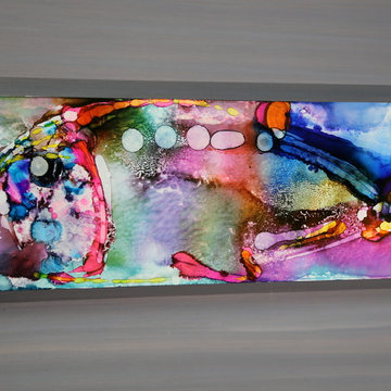 Biscayne Bay Fish - Tropical Abstract Painting, Fish in Pink, Blue,  and Yellow