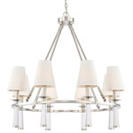 Crystorama - Crystorama Baxter 8-Light Oil Rubbed Bronze Chandelier, Polished Nickel - Both timeless and transitional, the minimalist design makes the Baxter ideal for any space in the home. With a distinctive lucite tail and tapered white silk shade, this fixture is a smart choice for a hallway, bathroom, bedroom, or flanked on both sides of a fireplace.