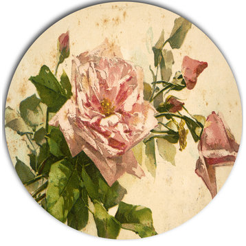 Pink Flower Illustration, Floral Art Painting Round Wall Art, 11"