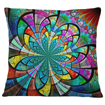 Multi Color Large Fractal Flower Pattern Floral Throw Pillow, 16"x16"
