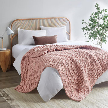 100% Polyester Solid Chenille Chunky Knit Throw