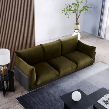 The Puff 3 Seater Velvet Sofa - Moss Green