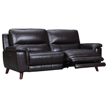 Armen Living Lizette 78" Leather Power Recliner Sofa with USB in Brown