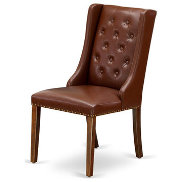 Set of 2 Dining Chair, Cushioned Seat With Button Tufted Wingback, Brown