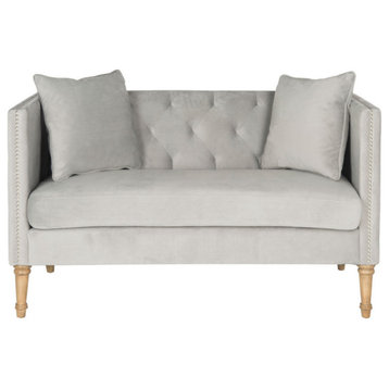 Raya Tufted Settee With Pillows Gray/Washed Oak