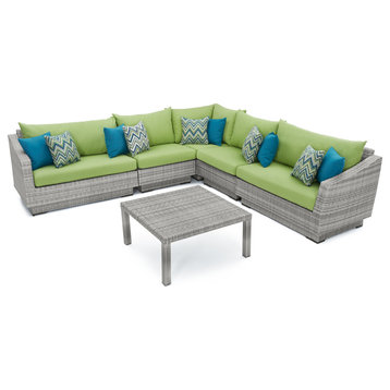 Cannes 6 Piece Aluminum Outdoor Patio Sectional and Table Set, Green