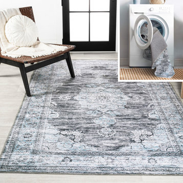 Bausch Distressed Chenille Washable Dark Gray/Blue 3 ft. x 5 ft. Area Rug