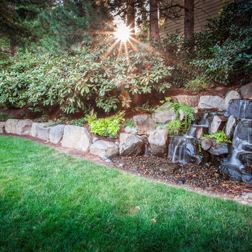Waterfalls and Boulder Retaining Walls in SW Portland, Oregon