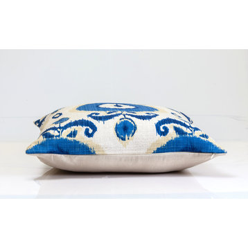 Blue Ikat Pillow Cover, Designer, Decorative, 26"x26"
