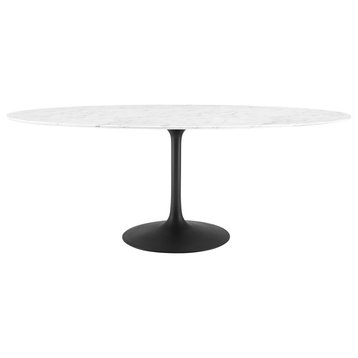 Lippa 78" Oval Artificial Marble Dining Table Black White