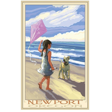 Joanne Kollman Newport Oregon Girl Dog Beach Art Print, 30"x45"