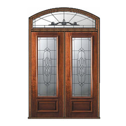 Prehung Transom Double Door 96 Mahogany Kensington 3/4 Lite Glass - Front Doors
