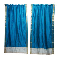 Mogul Interior - 2 Blue Sheer Sari Panel Rod pocket Curtain Drape Window Treatment 84x44 - Curtains