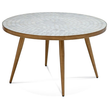 Maklaine Modern / Contemporary Marble Round Cocktail Table in White