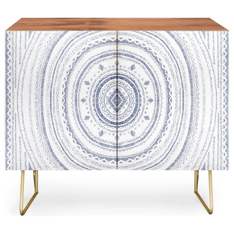 Deny Designs Blue Circle Credenza, Walnut, Gold Steel Legs