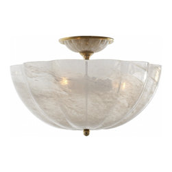 Visual Comfort - Rosehill Semi-Flush, 3-Light, Hand-Rubbed Antique Brass, White Glass, 16"W - Flush-mount Ceiling Lighting
