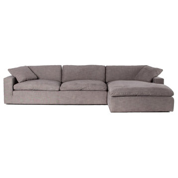 Plume Upholstered Block Arm Pewter Grey 2-Piece Sectional Sofa 106"