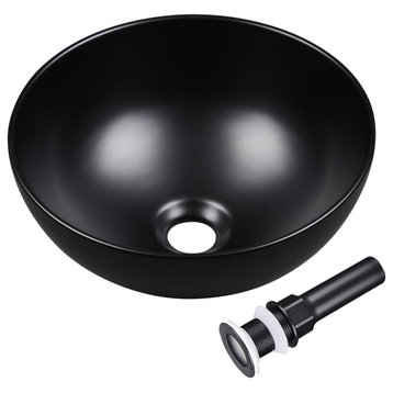 Aquaterior 12" Bathroom Round Bowl Vessel Sink Countertop Ceramic Drain Black