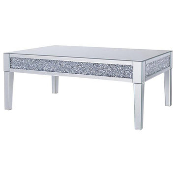 Wood And Mirror Coffee Table With Faux Crystals Inlay, Clear