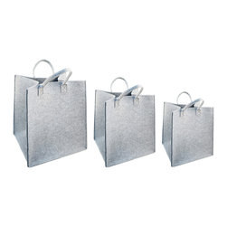 Felted Storage Tote Baskets, Set of 3, 15 x 13.75 x 18 Inches, Light Grey - Products