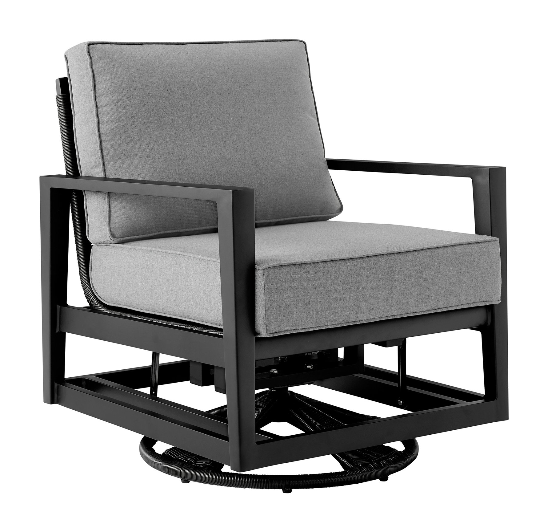 Cayman Black Aluminum Outdoor Swivel Glider Chair With Dark Gray Cushions