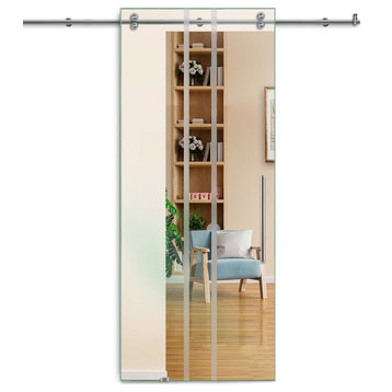 Single Sliding Glass Barn Door With Frosted Design V2000, 28"x81"