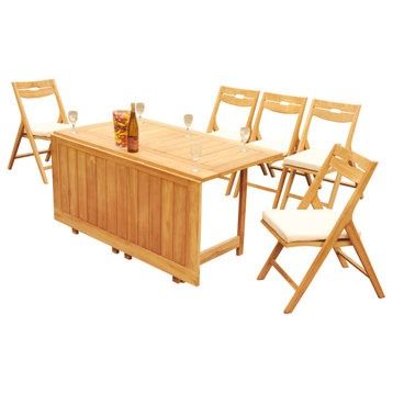 6-Piece Outdoor Teak Set: 60" Square Butterfly Table, 5 Surf Folding Arm Chairs